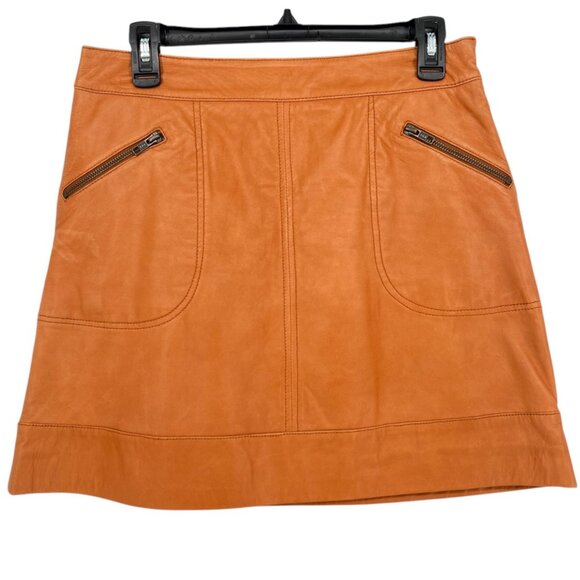 Halogen Leather Mini Skirt With Zipper Pockets Camel Tan Color Size 4P - Picture 1 of 9